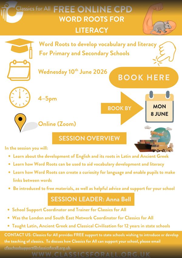 Free online CPD session on word roots for literacy on June 10, 2026, aimed at primary and secondary schools.