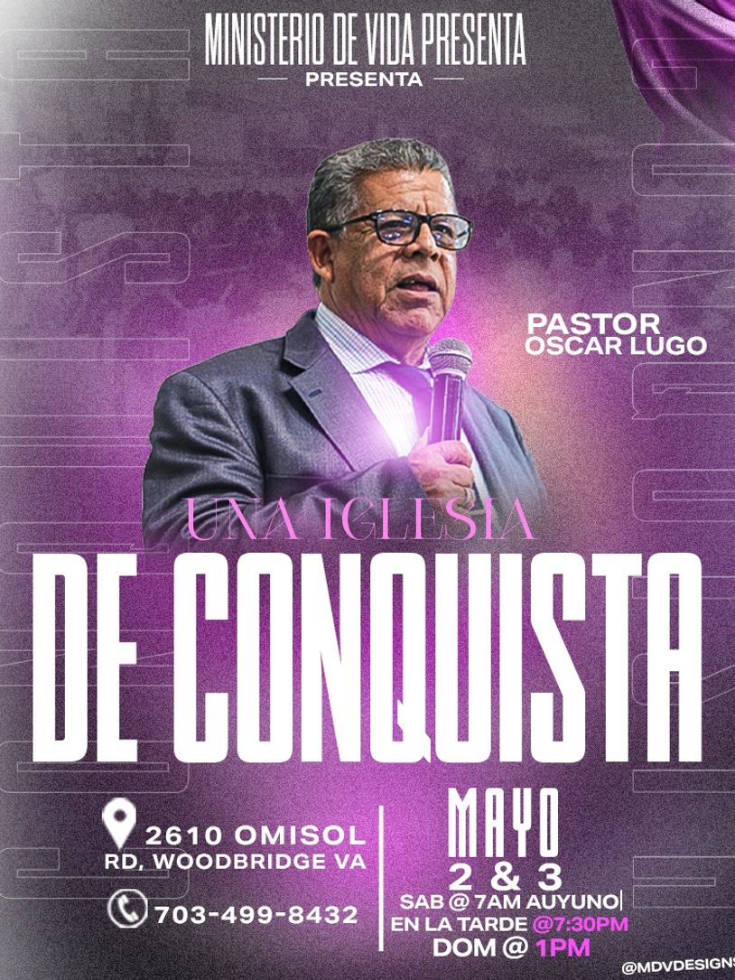 Ministerio de Vida presents Pastor Oscar Lugo speaking with a microphone.