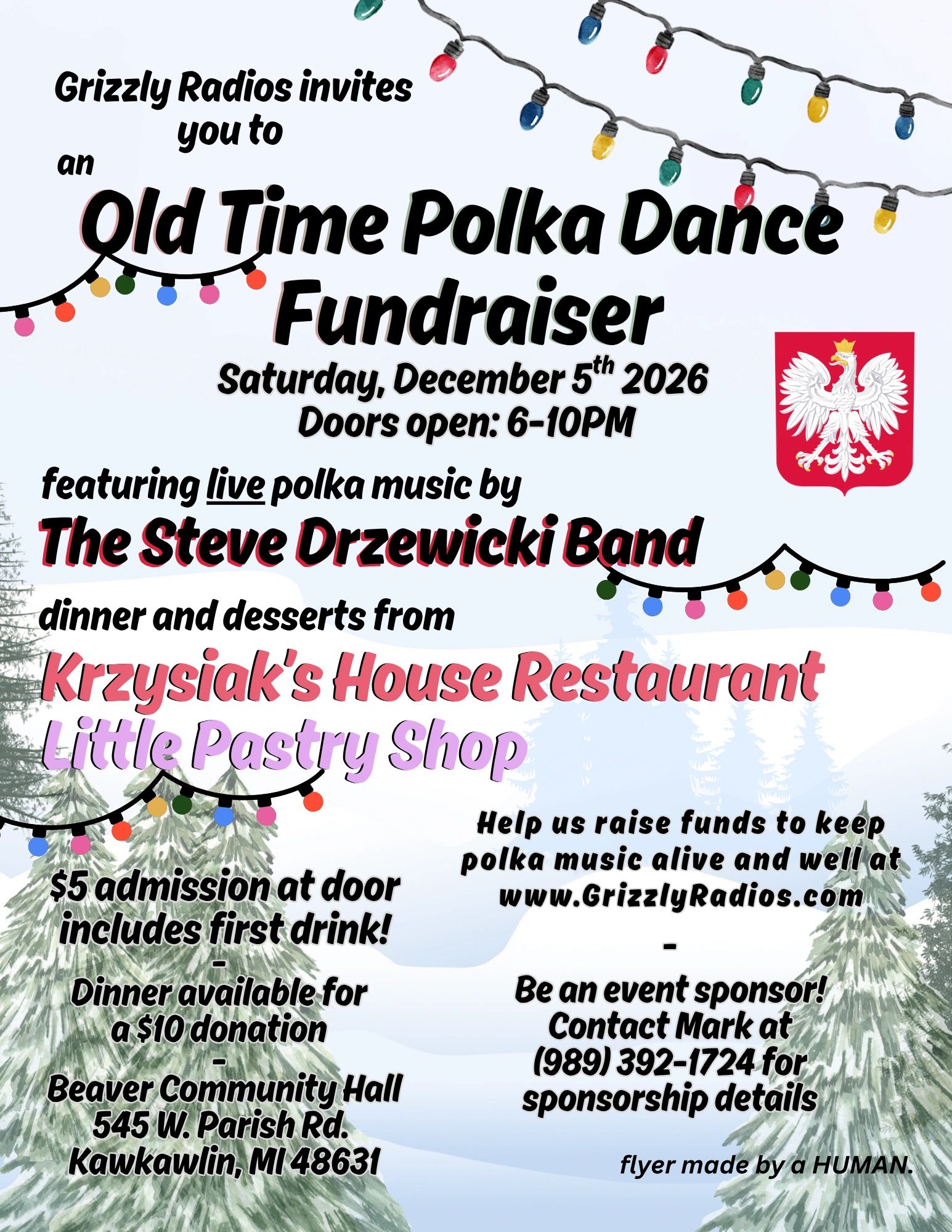 Old Time Polka Dance Fundraiser with live music and dinner in Kawkawlin, MI.