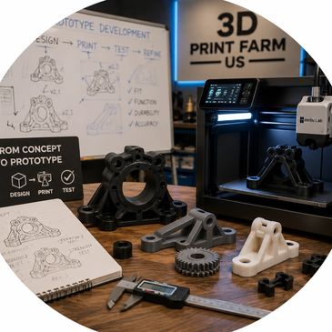 Rapid prototype development with 3D printed concept parts and design drawings at 3D Print Farm US