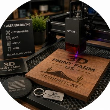 Laser engraved wood signs, business cards, and keychains by 3D Print Farm US in Glendale, AZ