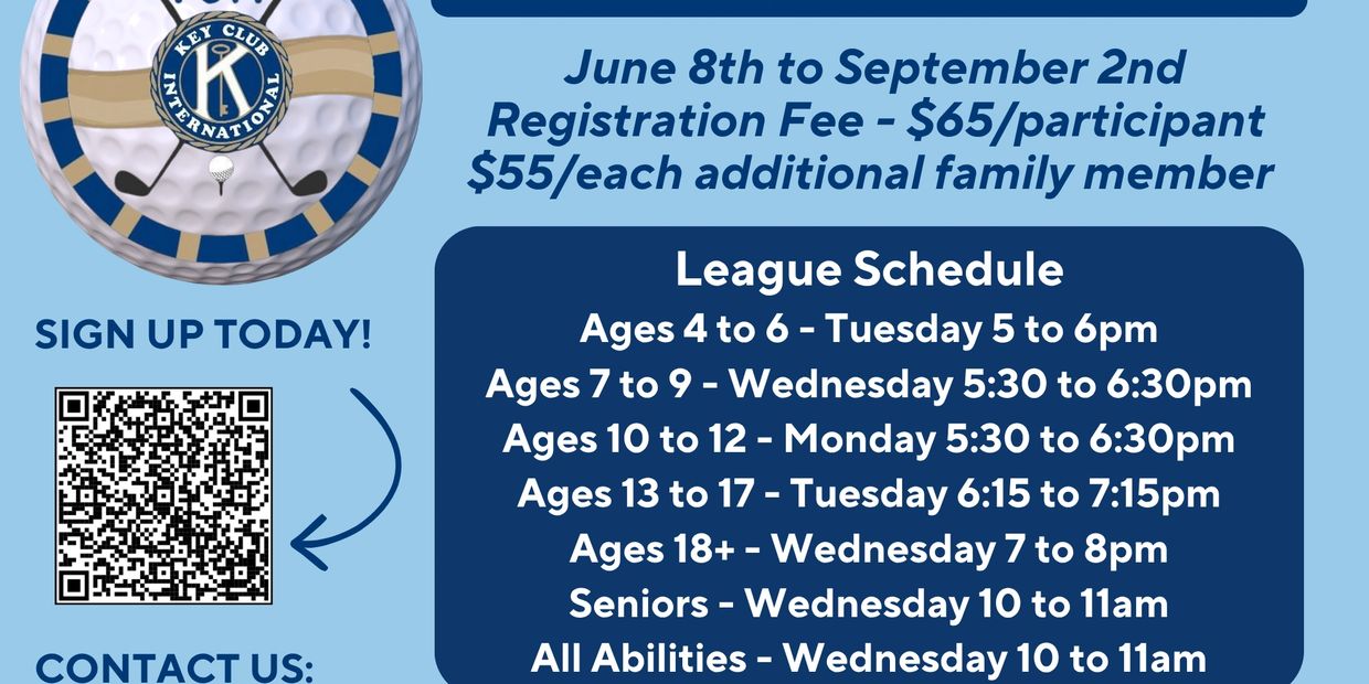 Golf league schedule and registration details with QR code.