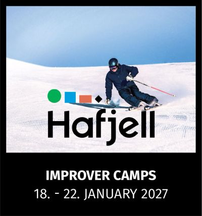 Skier on snowy slope at Hafjell improver camp.