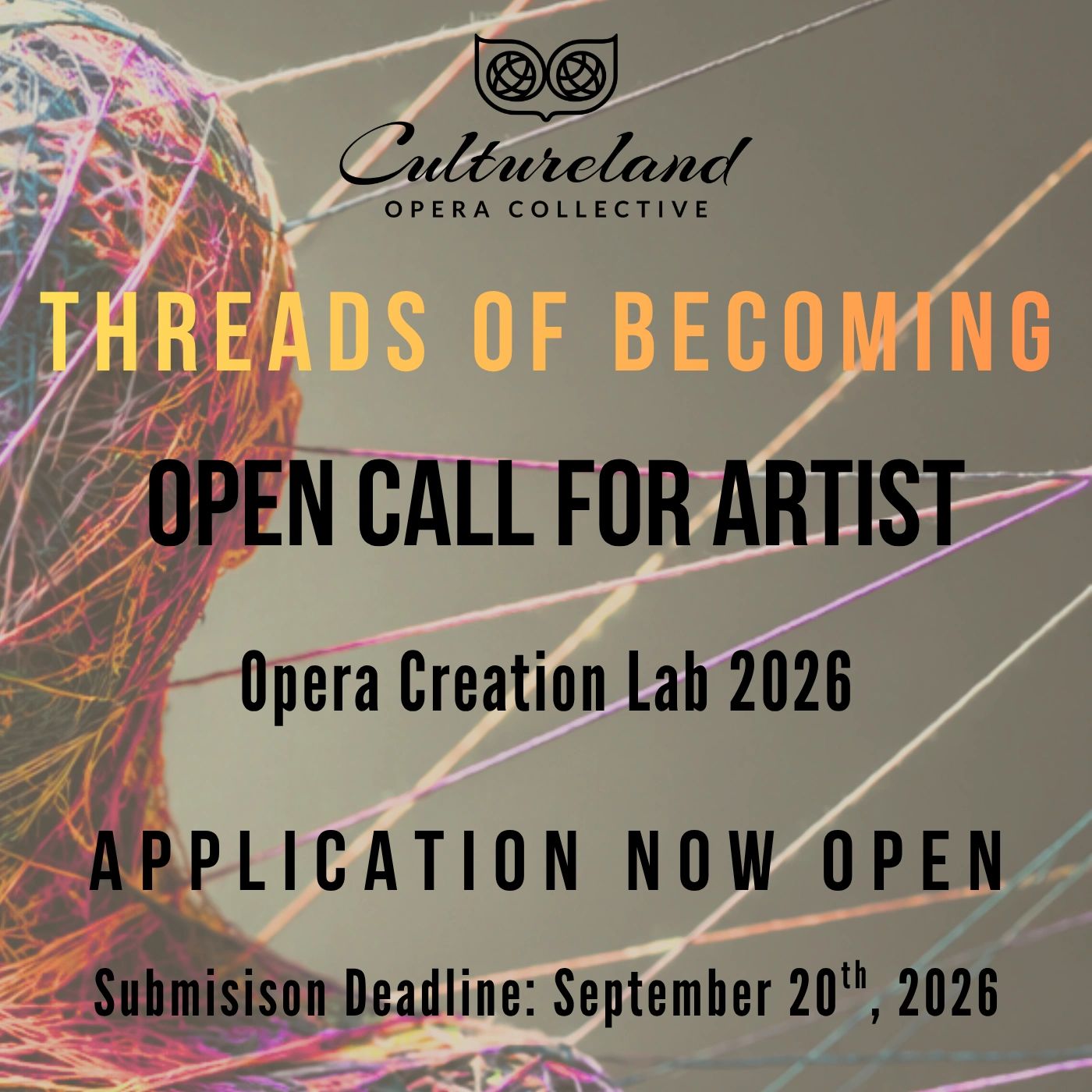 Open call for artists by Cultureland Opera Collective for Opera Creation Lab 2026.