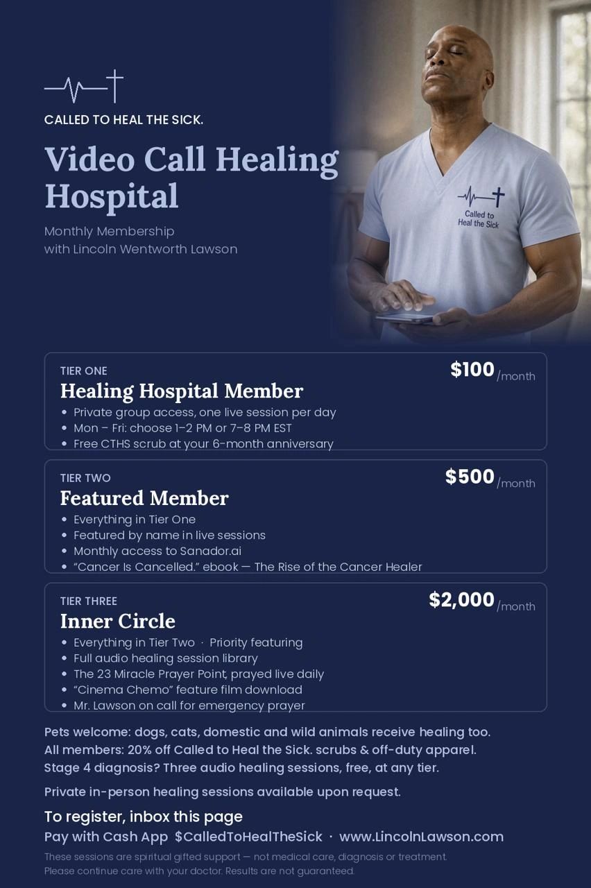 Video Call Healing Hospital membership tiers with Lincoln Wentworth Lawson.
