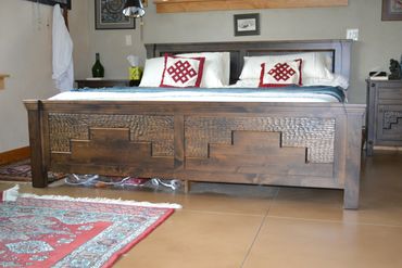 Hand chipped carved, southwest design, king size bed.