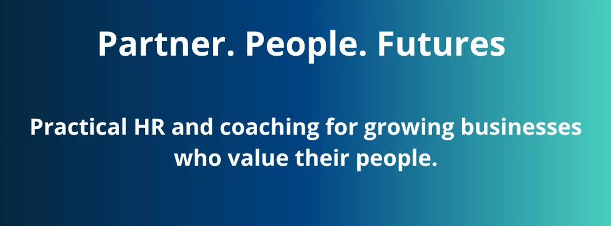 a gradient background from dark blue to teal with the word Partner,People.Futures