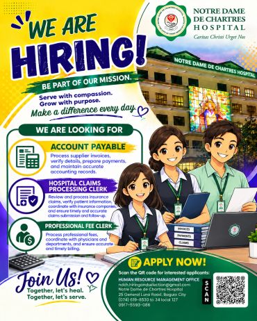 Hiring for various accounting and clerical positions at Notre Dame de Chartres Hospital.