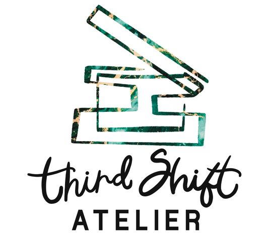 Logo of Third Shift Atelier with a marble textured clapperboard icon.