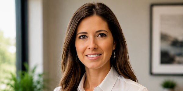 Professional woman smiling in an office setting.