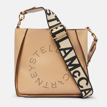 Beige Stella McCartney handbag with bold branded strap.
