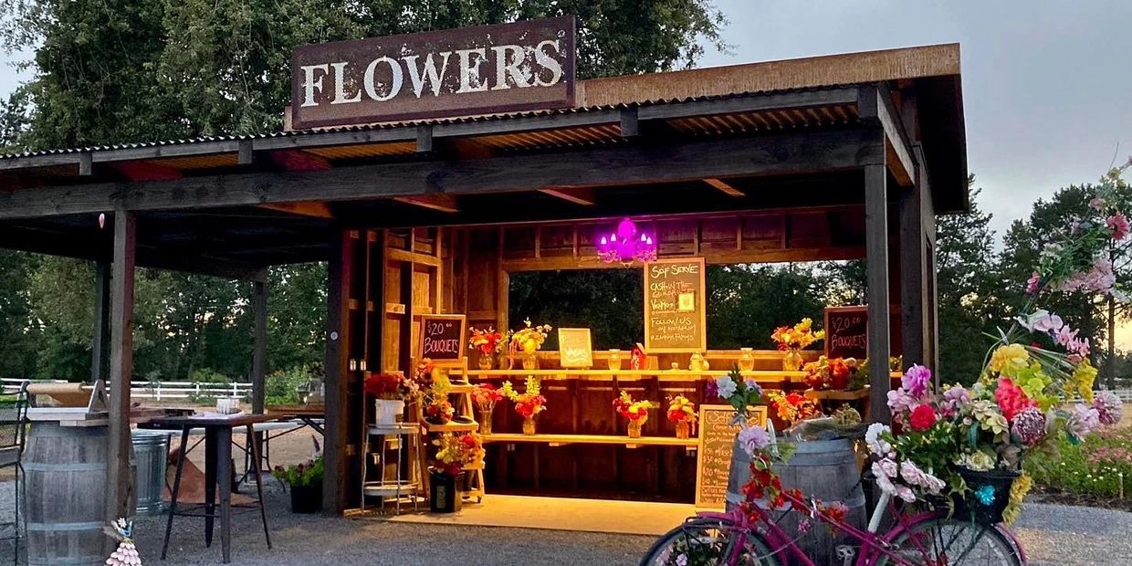 roadside flower stand, floral stand, bouquets
