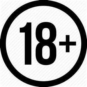 Black and white 18+ age restriction symbol.