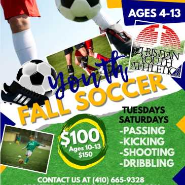 Youth fall soccer program for ages 4-13 with skills training.