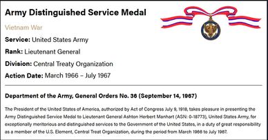 Army Distinguished Service Medal awarded to a U.S. Army Lieutenant General.