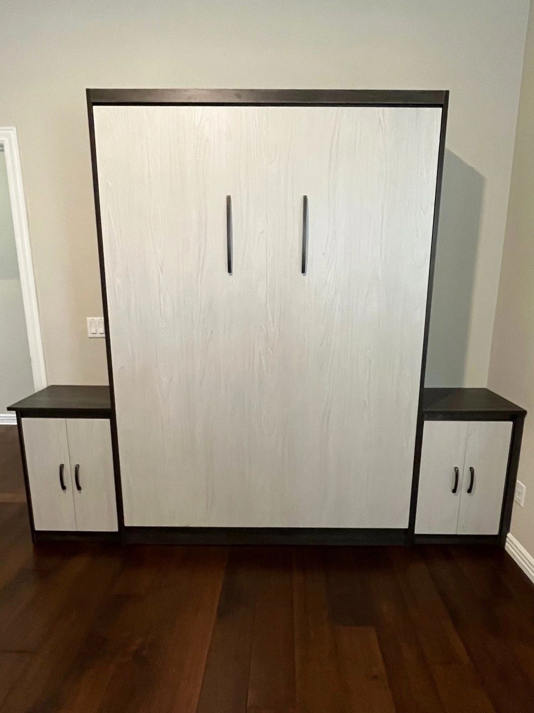 Queen Infinity Wall Bed.
  30 different colors to choose from.
Custom Nightstands shown. 
(Nt. stds.