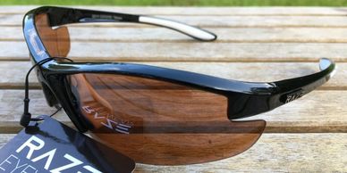 RAZE Eyewear Coyote Raven 2.0 gloss black frame HD High Definition lens custom Davis Sunglasses