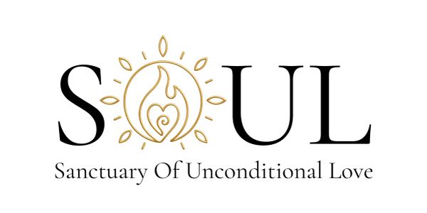 Logo with the word SOUL and a sun and flame design.