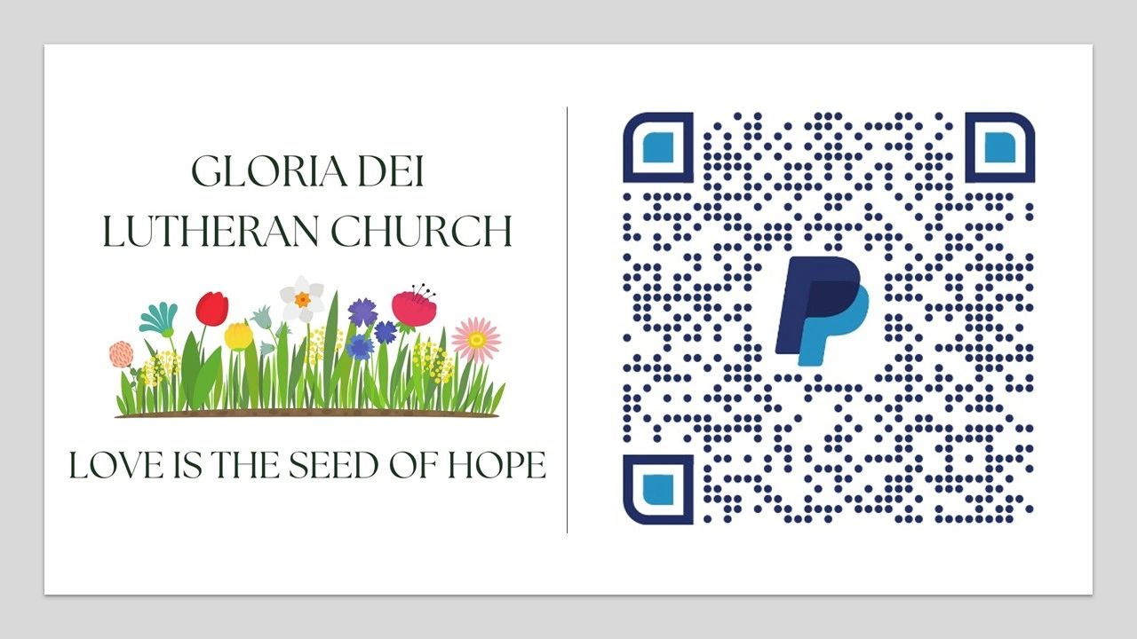 Gloria Dei Lutheran Church donation QR code with floral design.