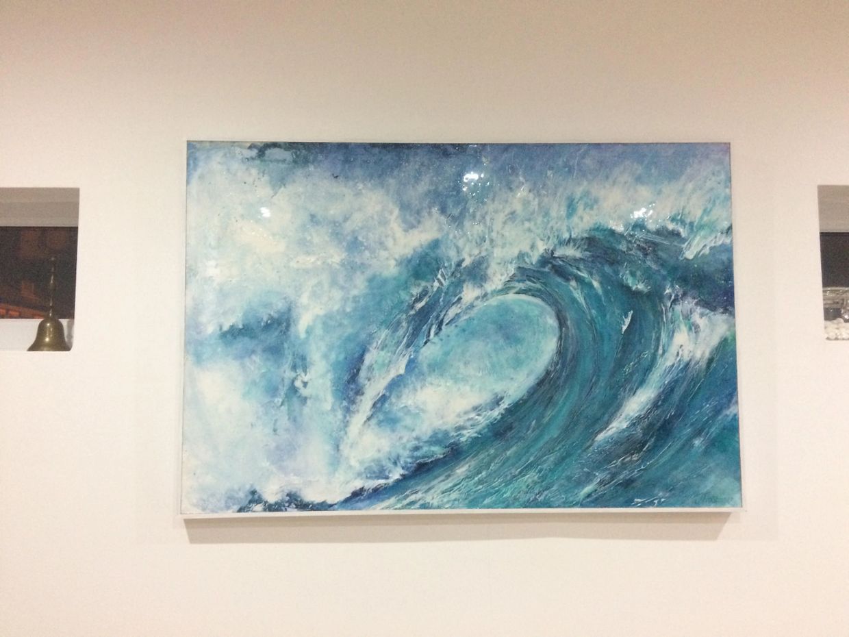 "Point Break" original commission in situ.
Mixed Media original painting with resin finish