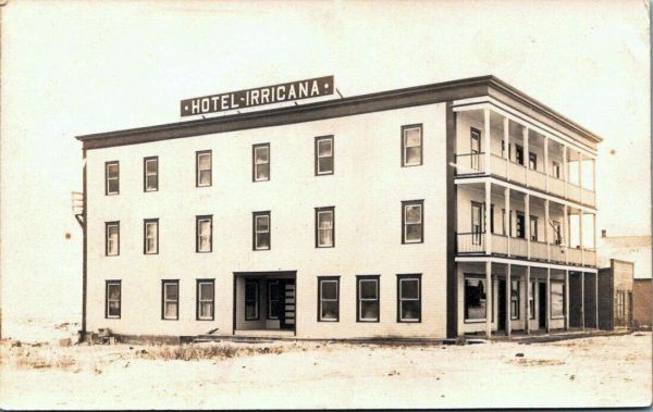 Black and white photo of Hotel Irricana.