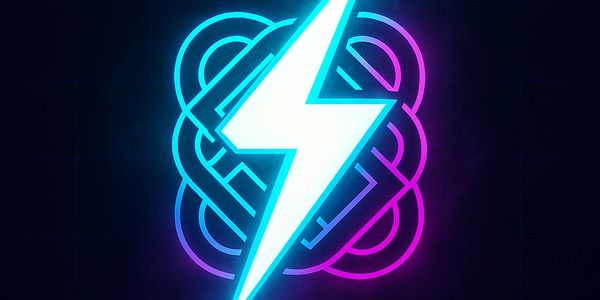 Glowing lightning bolt over a neon blue and purple intricate background.