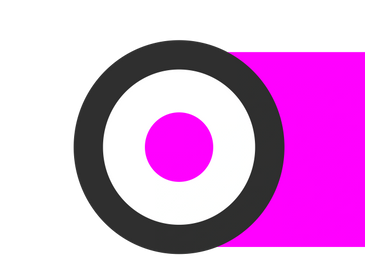 A black and white target with a bright pink right section.