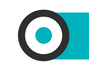 Abstract circular logo with black, white, and teal colors.