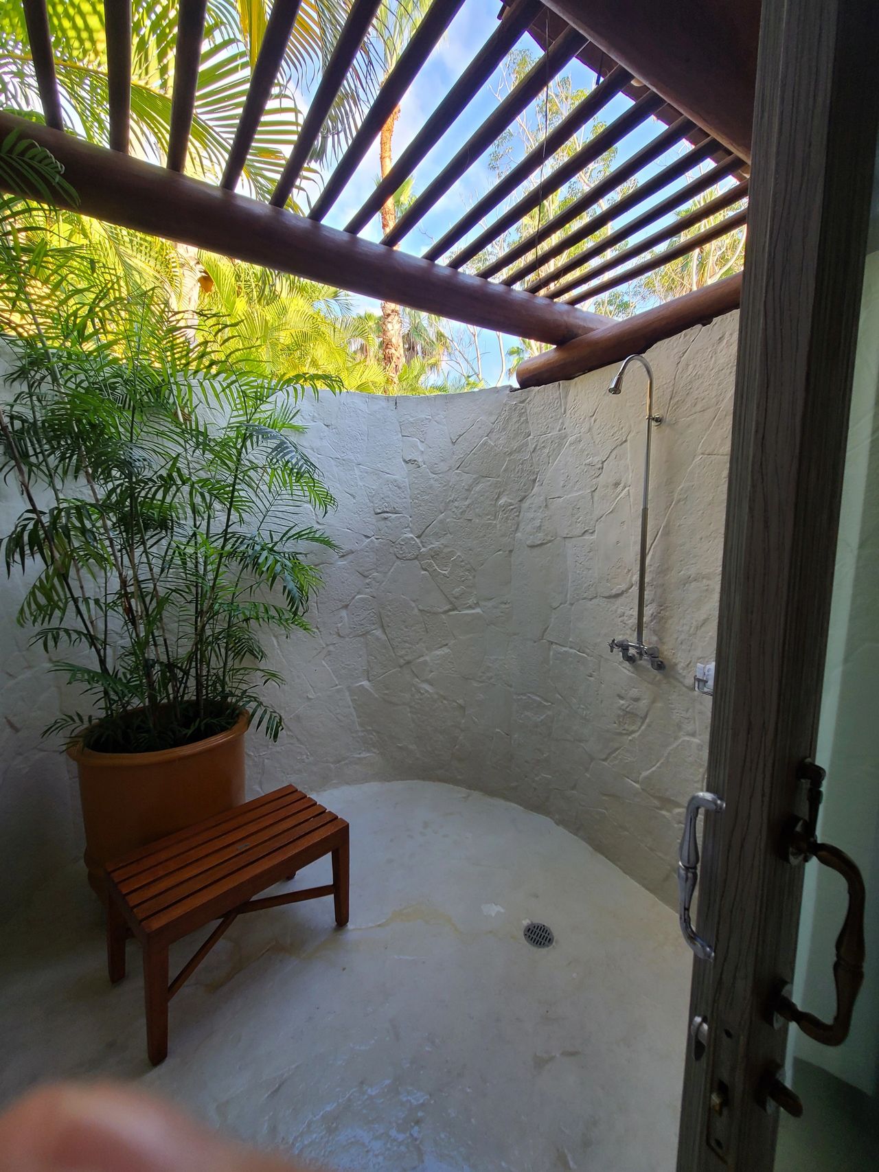 The outdoor shower from our room