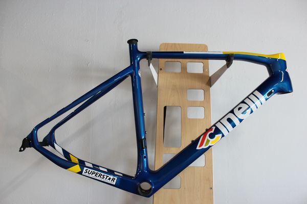Blue Cinelli Superstar bicycle frame.