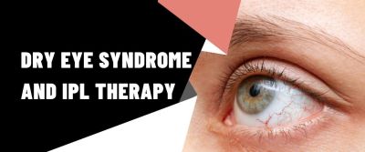 Close-up of an eye with dry eye syndrome text.