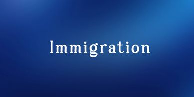 The word 'Immigration' displayed on a blue gradient background.