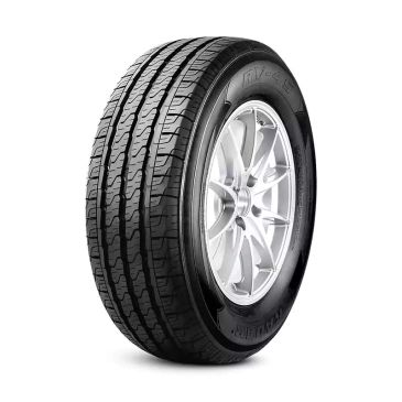 A single car tire with a silver alloy wheel.