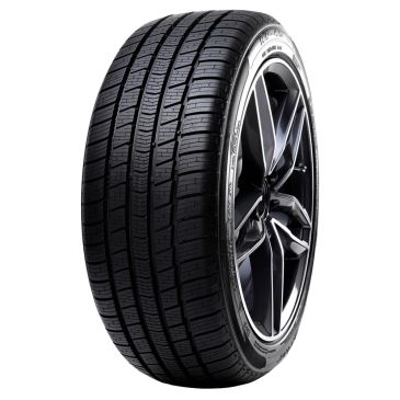 Close-up of a black car tire with a stylish rim.