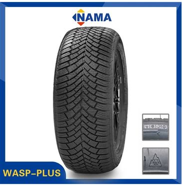A NAMA WASP-PLUS tire with tread and safety symbols.