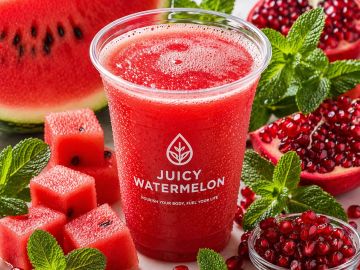 Refreshing watermelon juice with fresh watermelon and pomegranate.