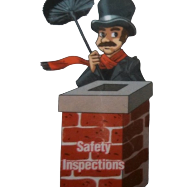 Expert Chimney logo, a gentleman with a brush in a chimney. 
