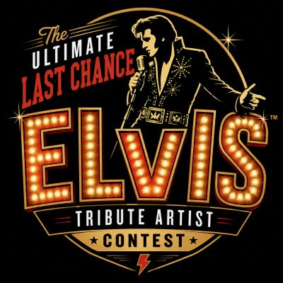 Elvis tribute artist contest poster with vintage design.