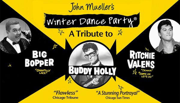 Poster for John Mueller's Winter Dance Party tribute to Buddy Holly, Big Bopper, and Ritchie Valens.