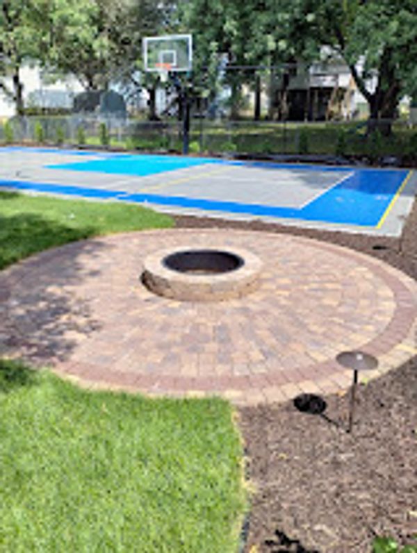 Paver firepit patio and sport court