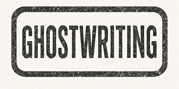 Black stamp-style text reading 'GHOSTWRITING' on white background.