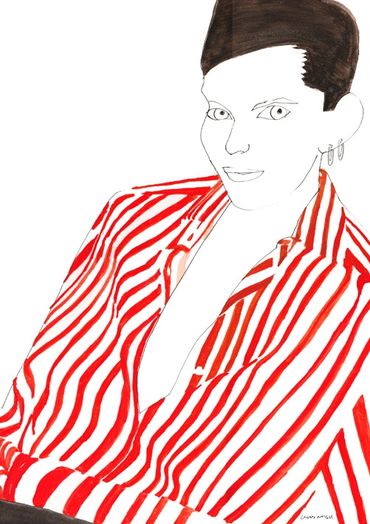Woman in a red and white striped shirt
