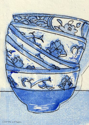 Blue and white ceramic bowls
