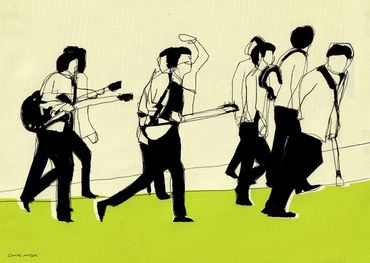 The Beatles walking to the stage. Shea Stadium 1965.
