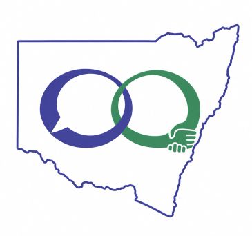 Outline of a region with two overlapping circles and a handshake symbol.