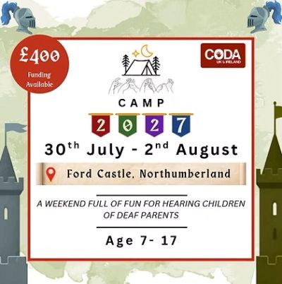 Camp 2027 for hearing children of deaf parents, funding available.
