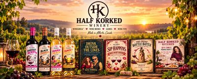 Half Korked Winery featuring flavour-infused wines, wine books and games.