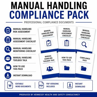 Manual Handling Compliance Pack with assessments, checklists, and toolbox talks.