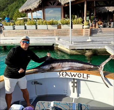 Fishing Bora Bora clients  first marlin