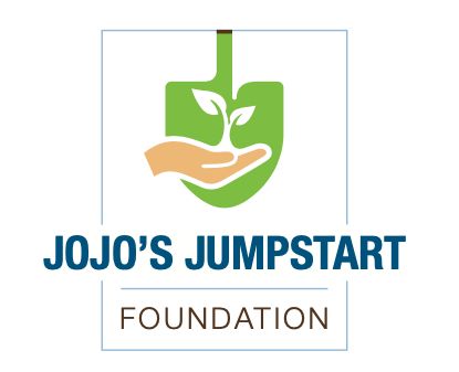 Logo of Jojo's Jumpstart Foundation with a hand and plant graphic.